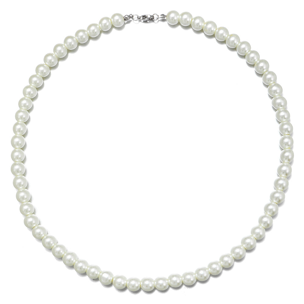 Punk Hip-hop Men's Geometric Round Pearl Ball Chain Necklace with Alloy Pendant