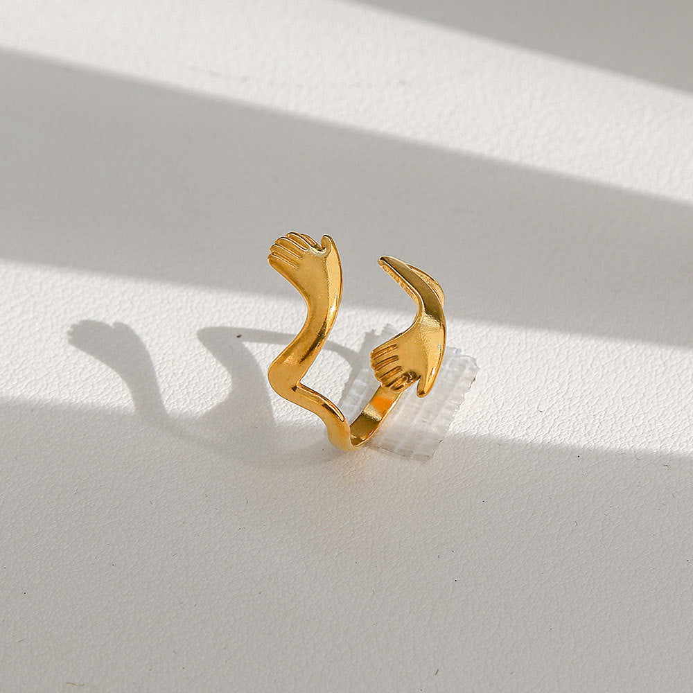 Anello di tendenza da donna in acciaio inossidabile geometrico placcato oro con perle e fiori stile Instagram