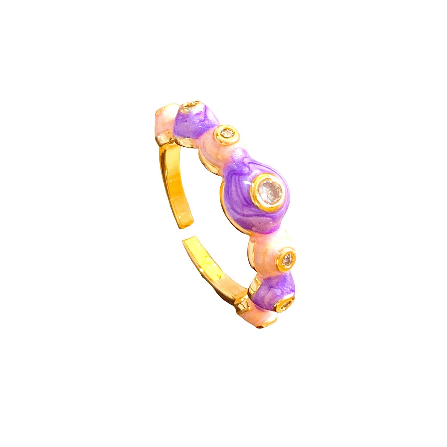 Sweet Gold Plated Brass Adjustable Ring with Bow and Bubble Elements for Women