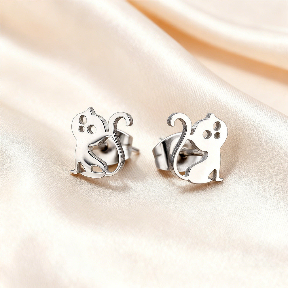 Luxury Elegant Geometric Moon Star Stainless Steel Plated Stud Earrings for Women