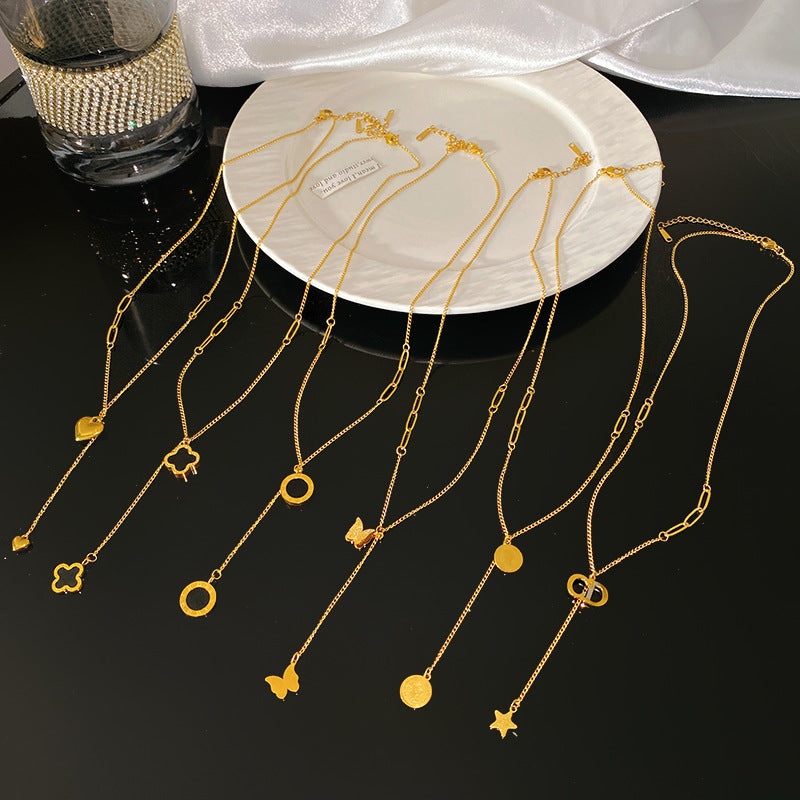Minimalist Elegant Geometric Titanium Steel Plated Necklace for Women