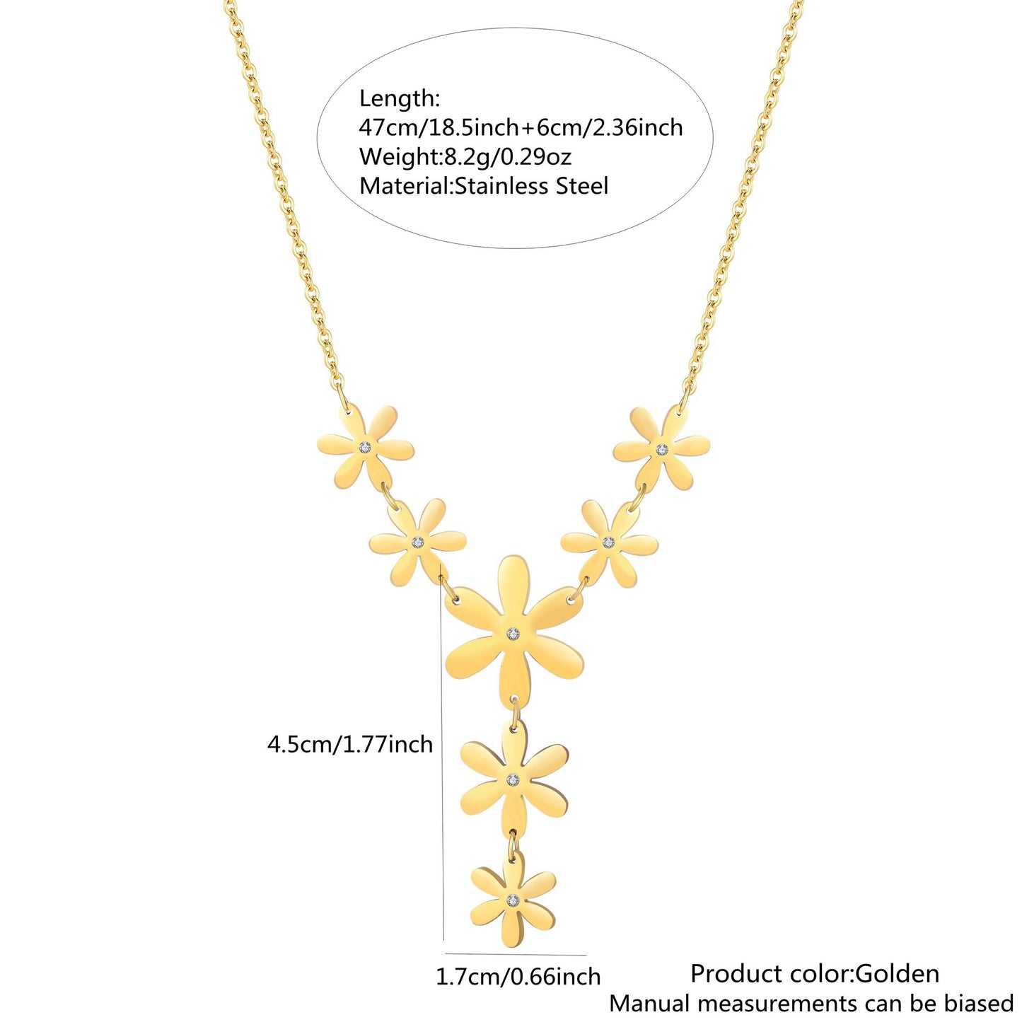 Set di collana e orecchini a forma di margherita in acciaio inossidabile placcato oro 18 carati da donna, stile minimalista