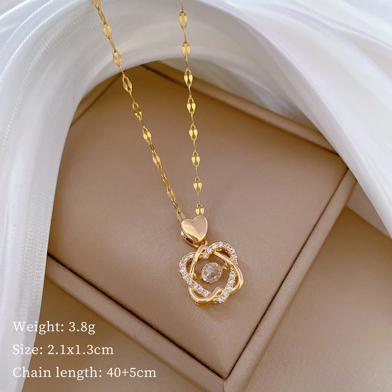 Collana Pendente Lusso Cuore Geometrico Catena Acciaio al Titanio Intarsio Strass