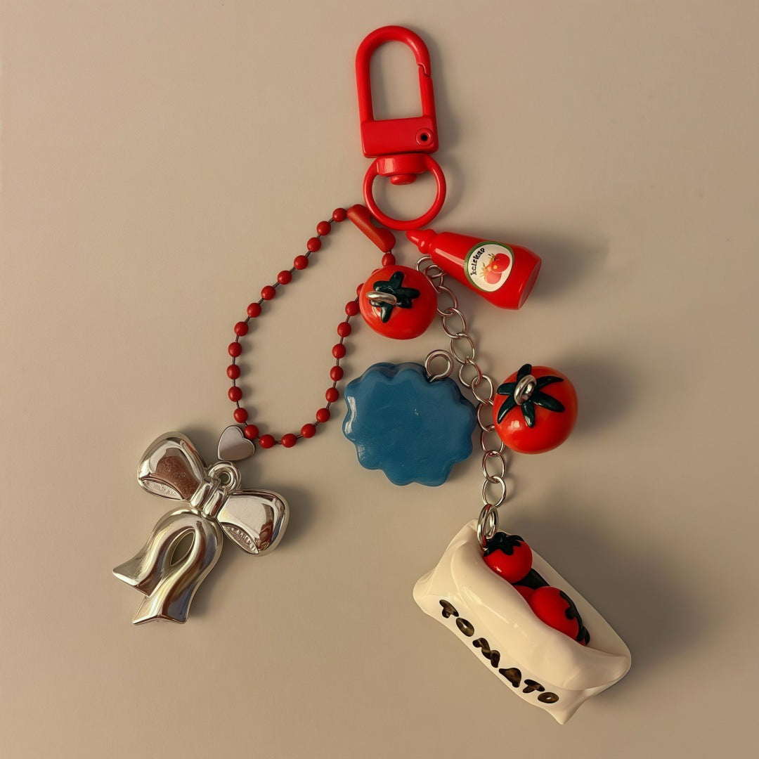 Geometric Heart Fruit Alloy Plated Bag Charm Keychain