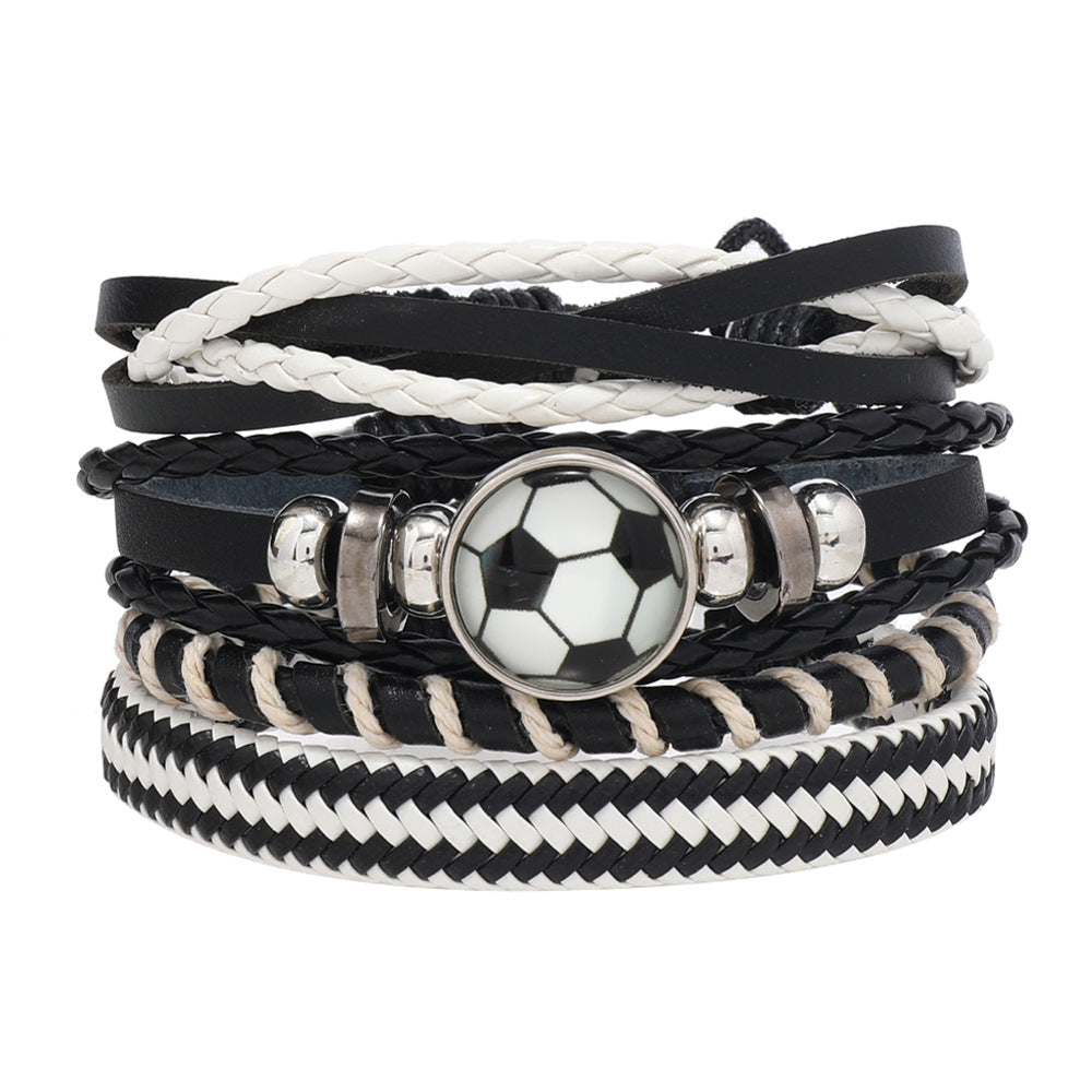 Minimalist Punk Striped Woven Leather Bracelet for Men DIY Charm Bar