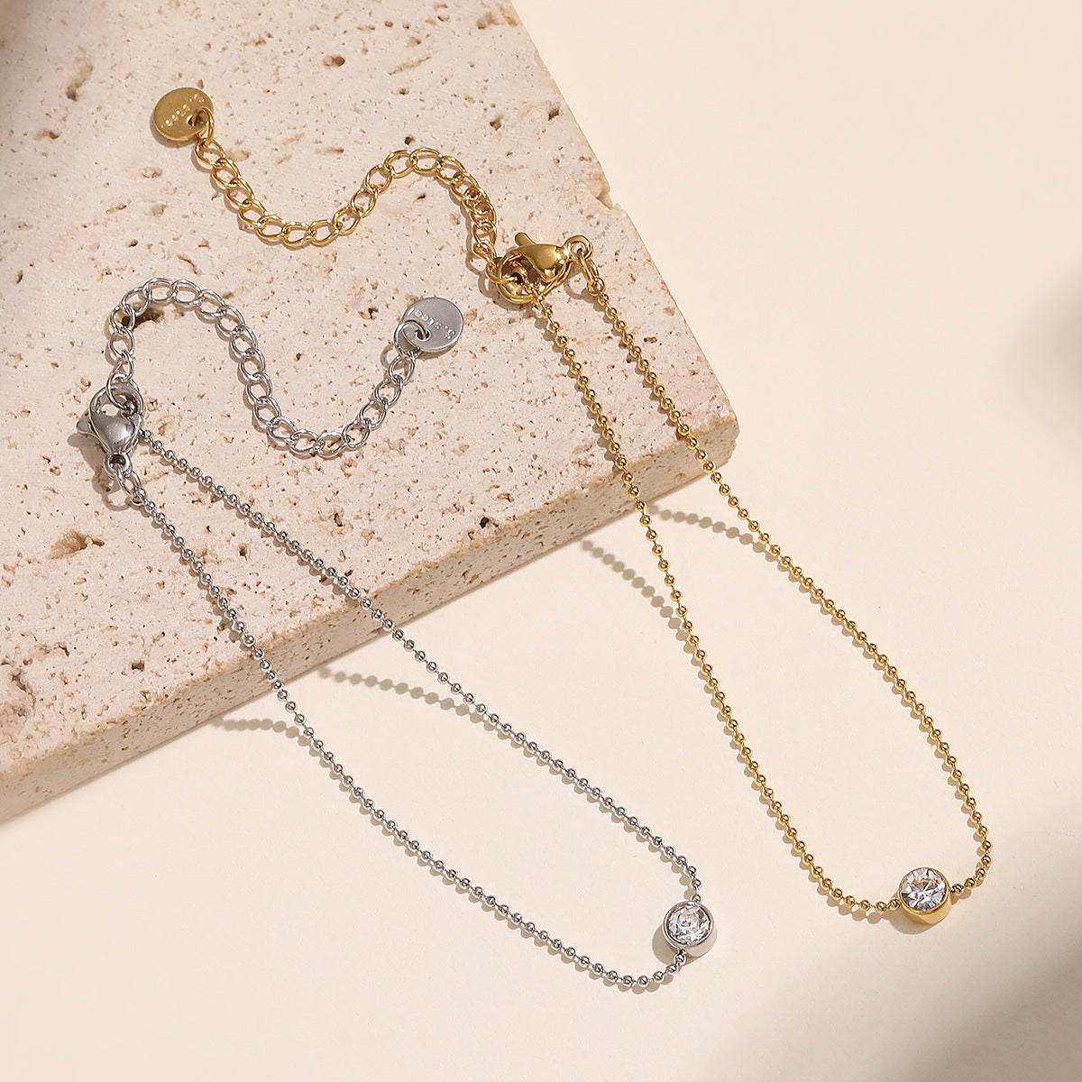 Minimalist 18K Gold Plated Geometric Stainless Steel Bracelet with Cubic Zirconia for Women