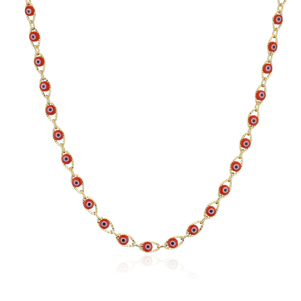 Geometric Drip Oil Brass Evil Eye Pendant Necklace for Women