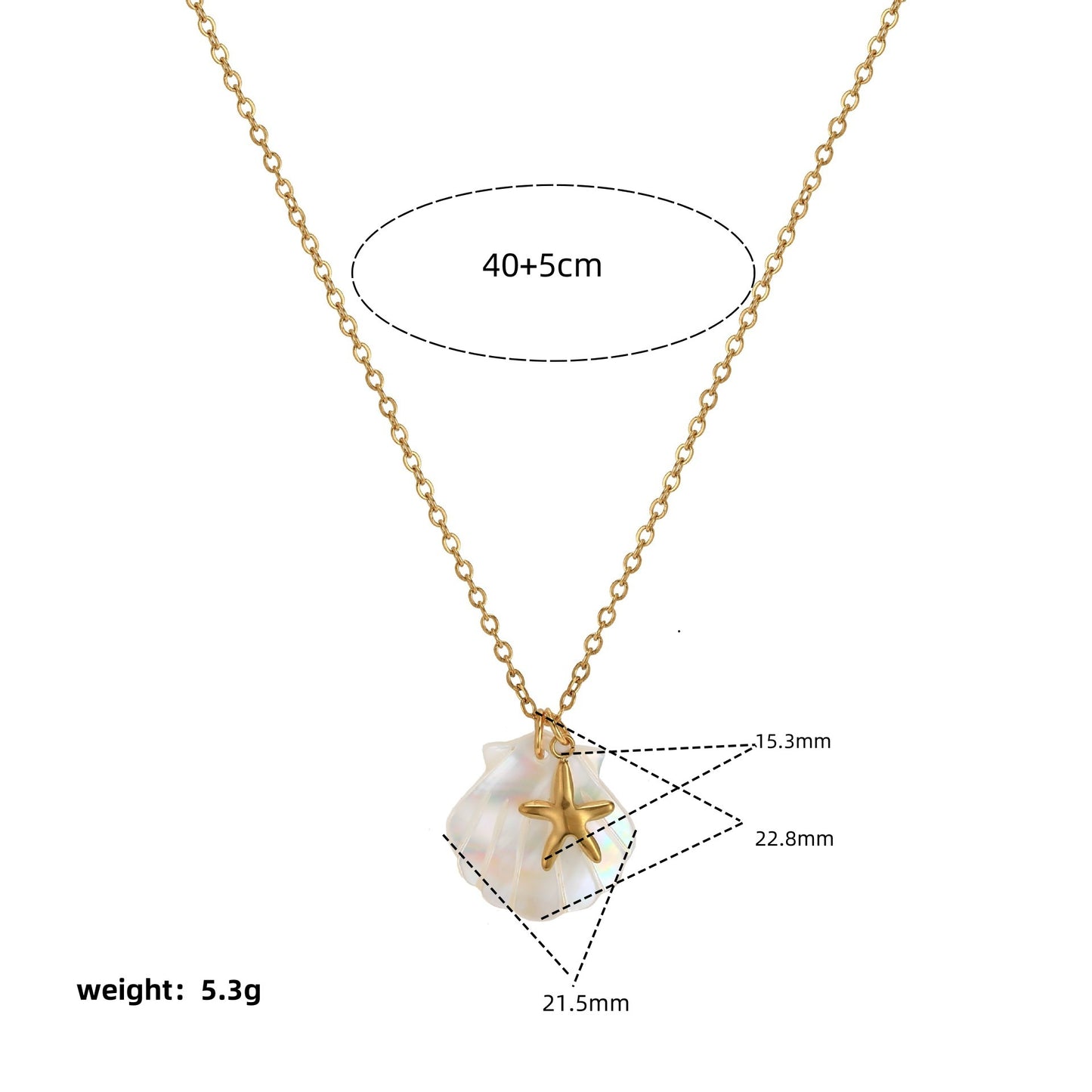 18K Gold Plated Stainless Steel Starfish Conch Shell Charm Bar Necklace Cable Chain Unisex Summer Beach Jewelry