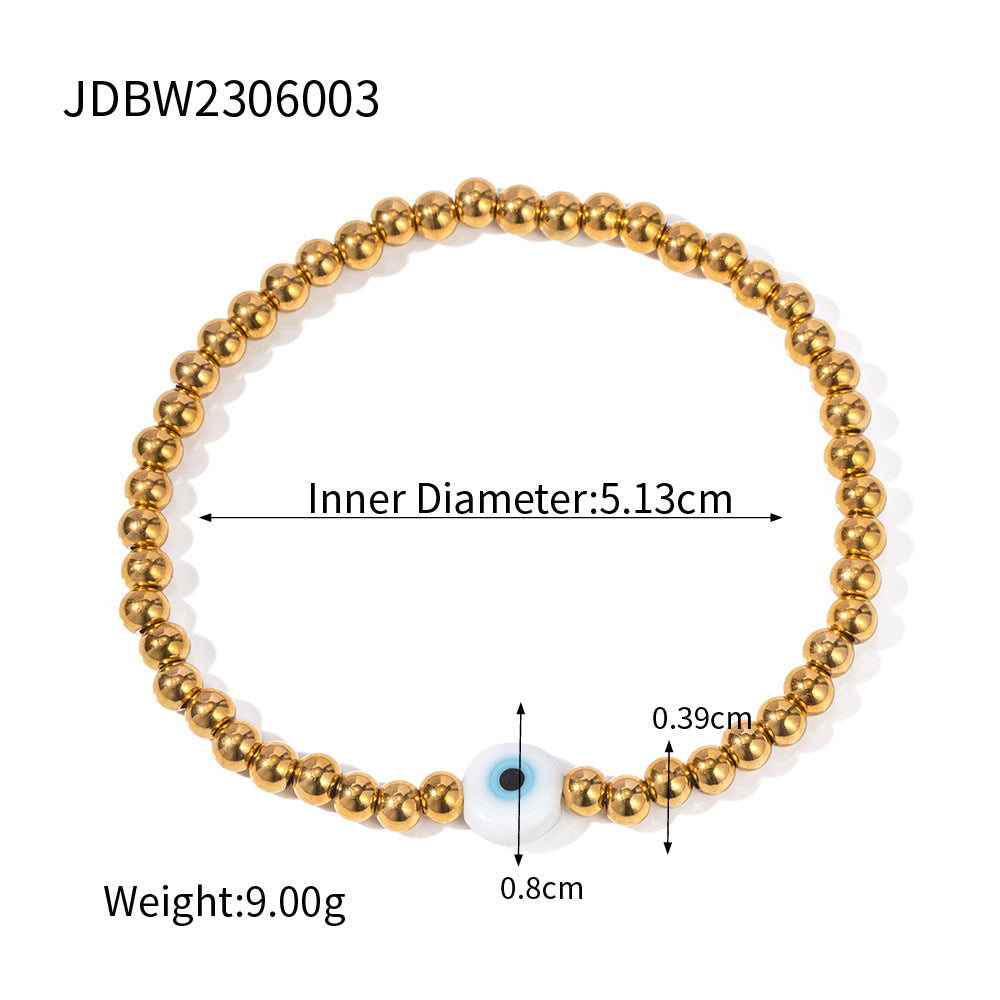 Trendy Geometric Evil Eye 18K Gold Plated Stainless Steel Elastic Bracelet for Women