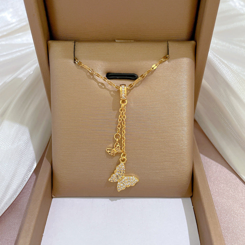 Collar con colgante de luna geométrica para mujer en acero de titanio con acabado chapado, elegante cadena de clavícula para bodas y fiestas
