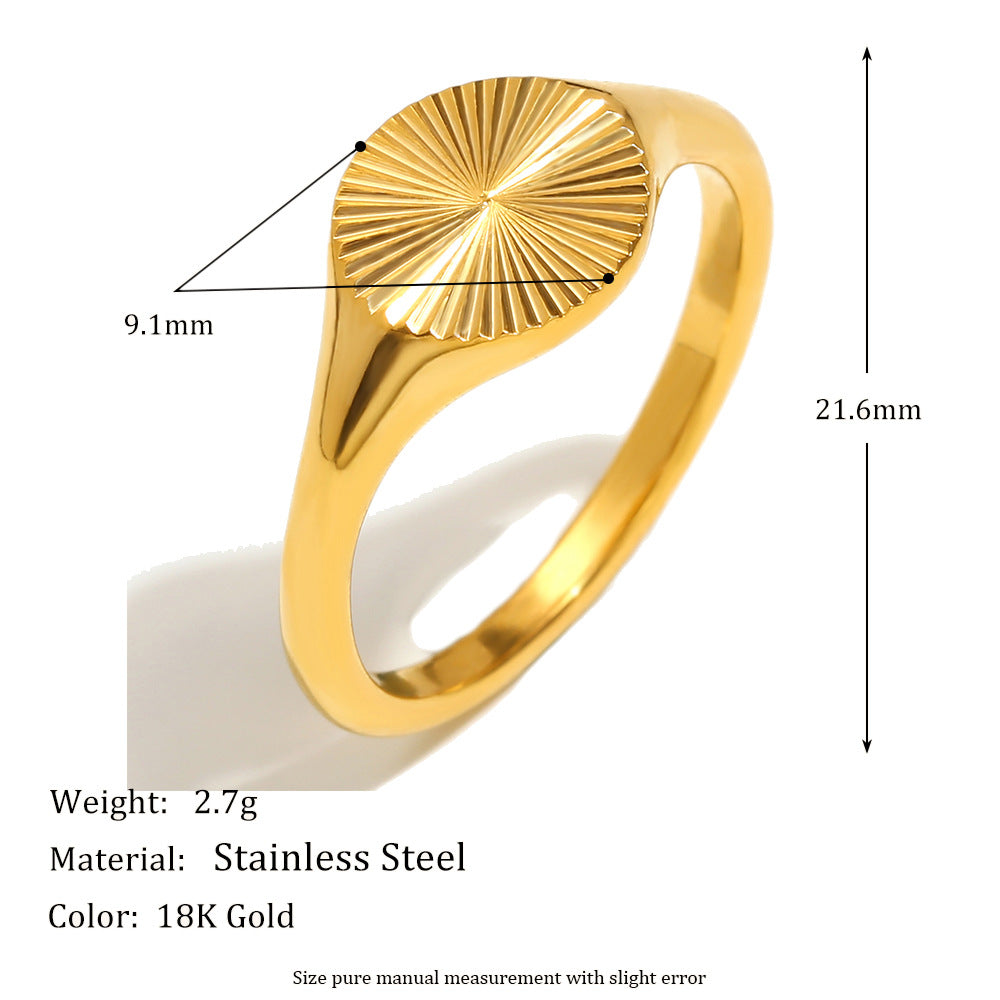Anillo minimalista geométrico de acero inoxidable con baño de oro de 18 quilates para mujer