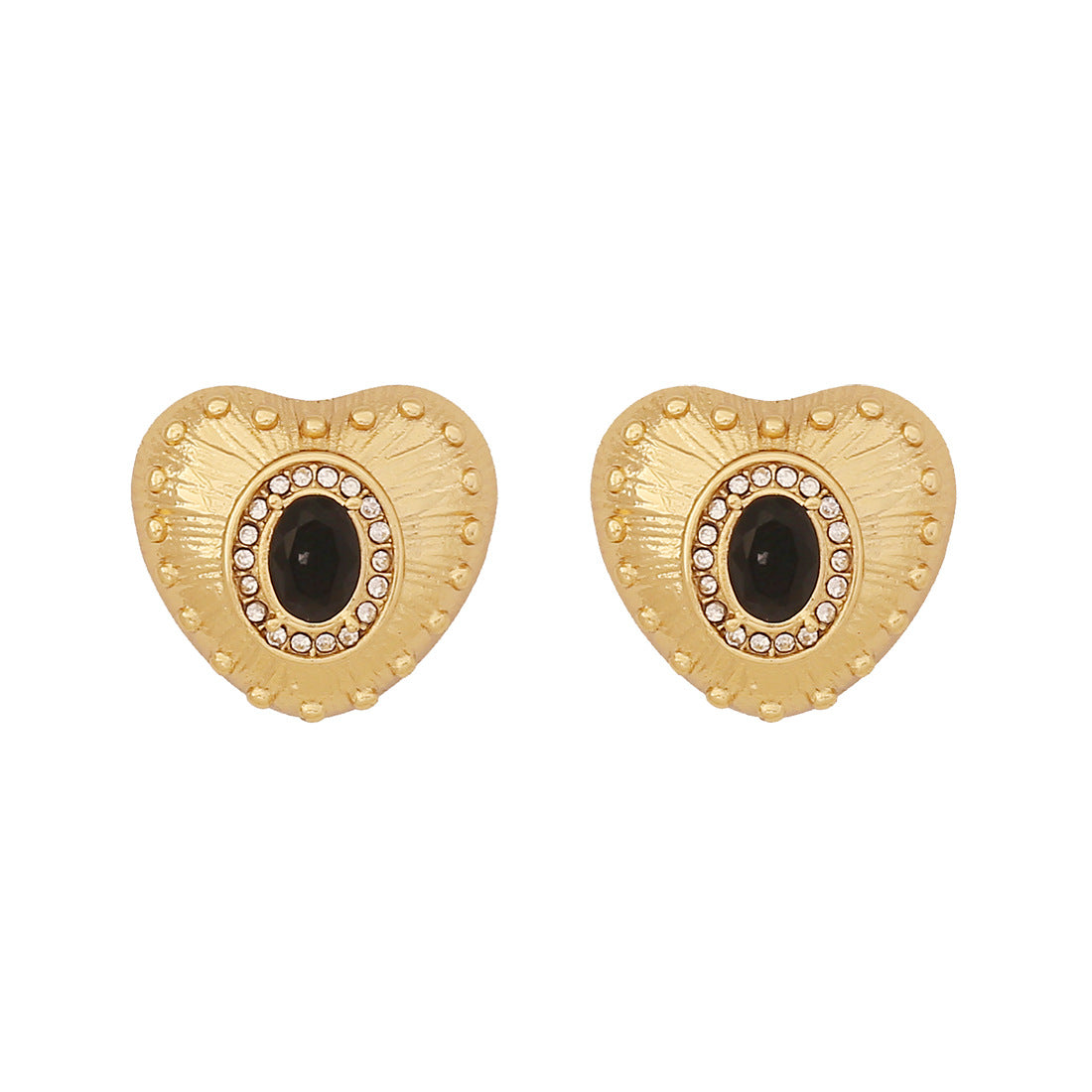Vintage Romantic Heart-Shaped Titanium Steel Stud Earrings with Zircon Accents and Plated Finish