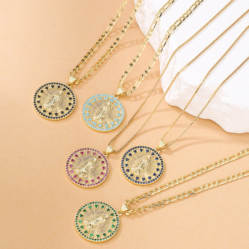 Minimalist Geometric Copper Pendant Necklace with 18K Gold Plating and Micro-Paved Zirconia for Women