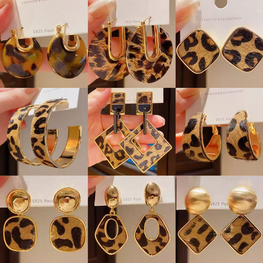 Pendientes de Piel Geométricos Retro Minimalistas con Postes de Plata de Ley 925, Acabado Galvanizado, para Mujer