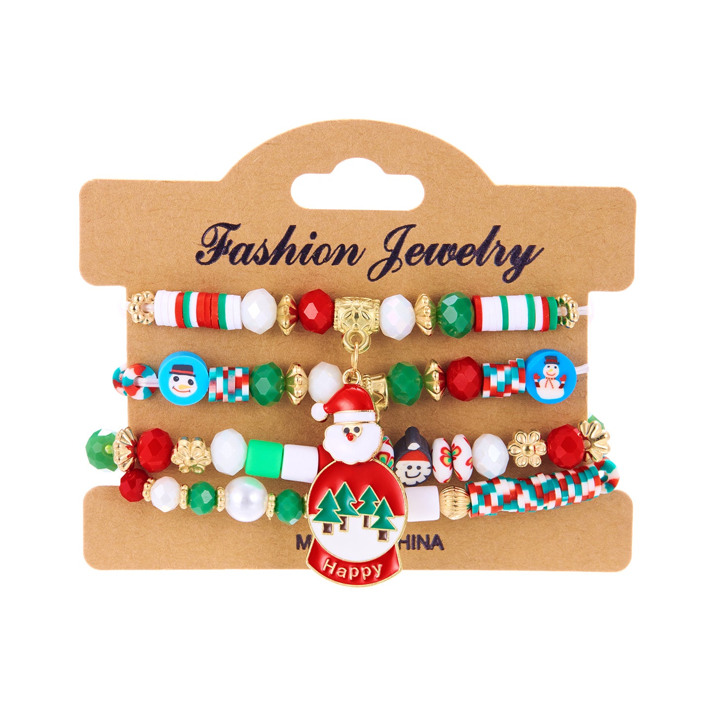 Ins Style Alphabet Beaded Bracelet Set with Polymer Clay Snowman and Santa Charms for Women