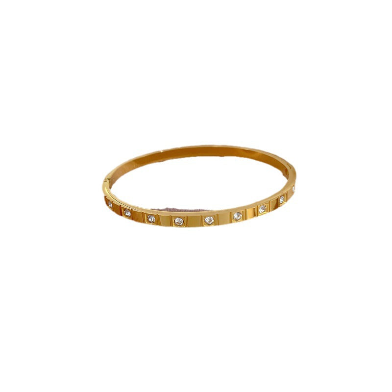 Pulsera Minimalista de Acero de Titanio con Incrustaciones Completas de Diamantes de Imitación, Joyería de Acero Inoxidable de Inspiración Vintage para Mujer