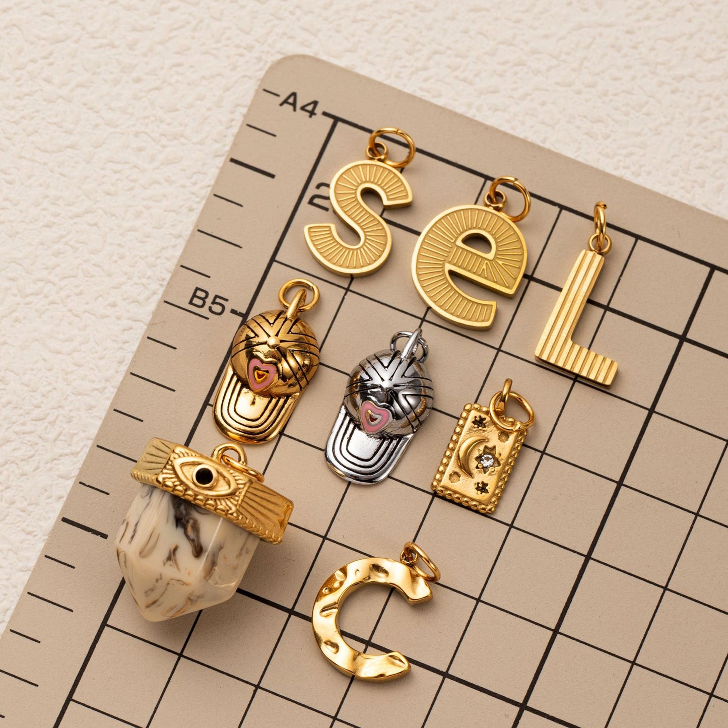 Vintage 18K Gold Plated Letter Stainless Steel Charm Bar Necklace