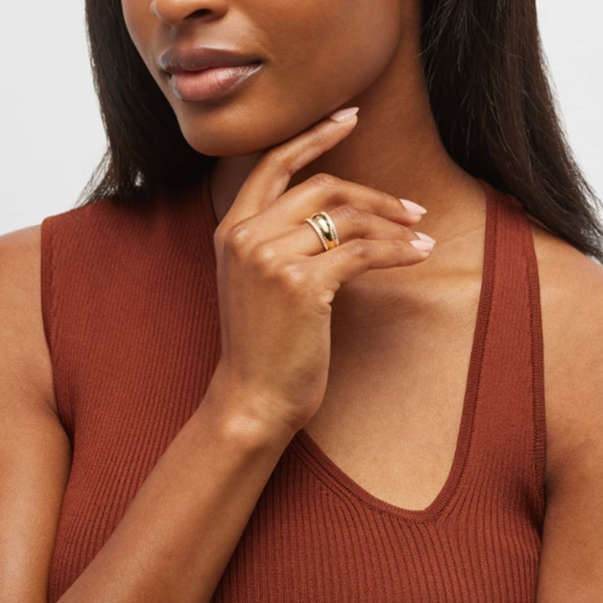 Anello Minimalista in Acciaio Inossidabile Placcato Oro 18K con Strass, Gioiello Unisex alla Moda