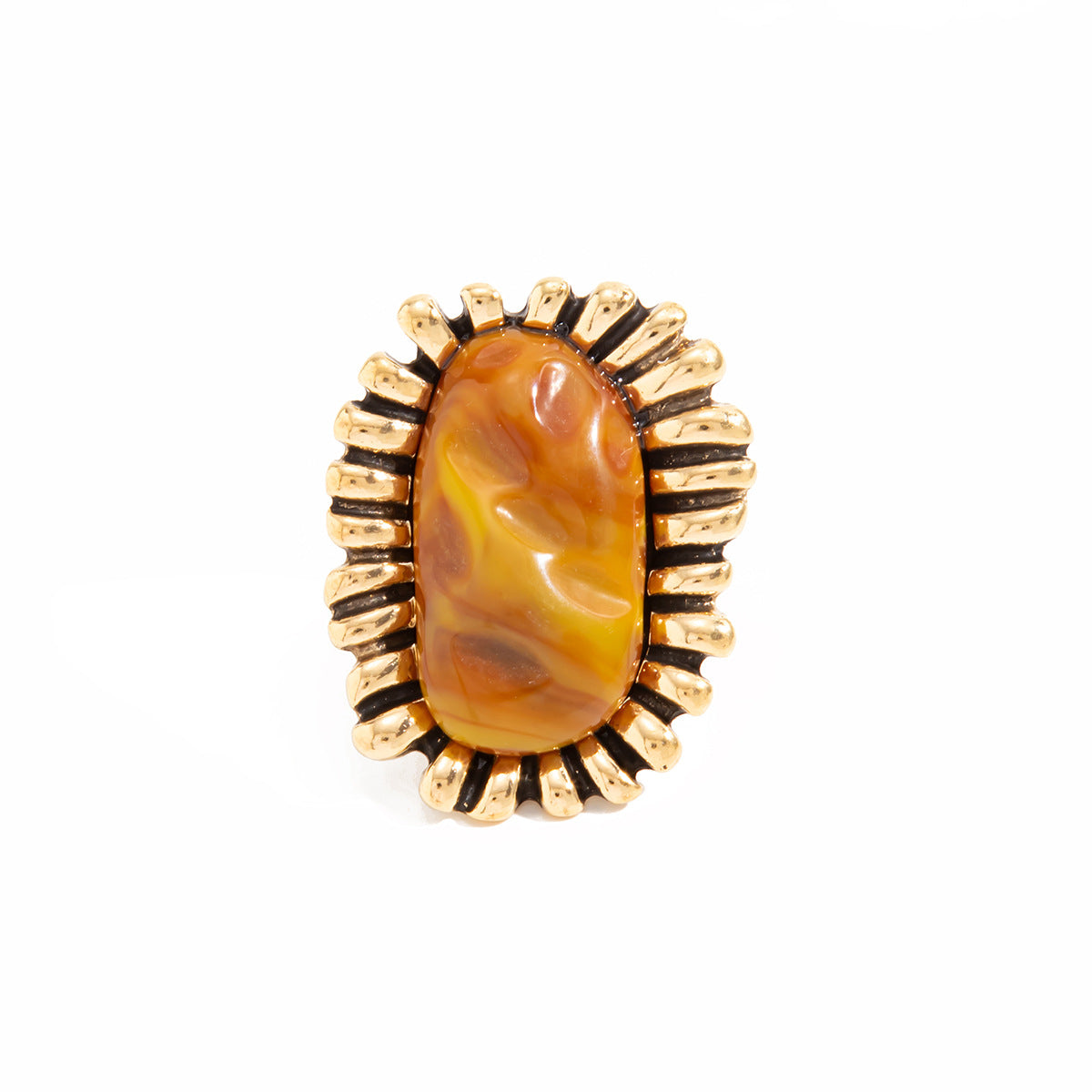 Vintage Oval Geometric Gradient Resin Plated Zinc Alloy Ring for Women