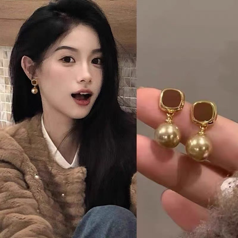 Pendientes de tuerca retro de ojo de tigre geométricos con baño de rodio para mujer, joyería de uso diario minimalista de lujo