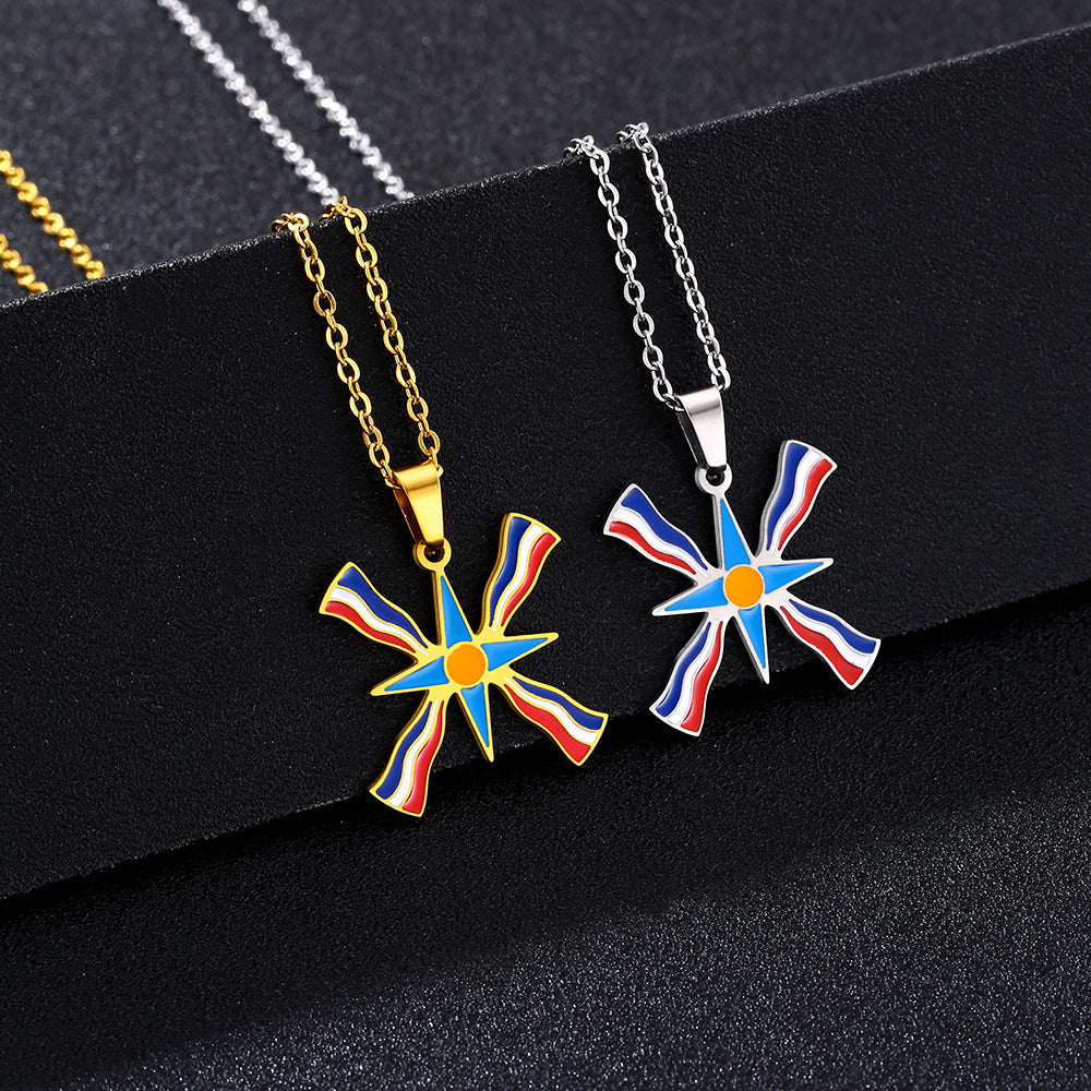 Colgante de bandera asiria geométrica étnica de acero inoxidable con acabado esmaltado para uso diario unisex