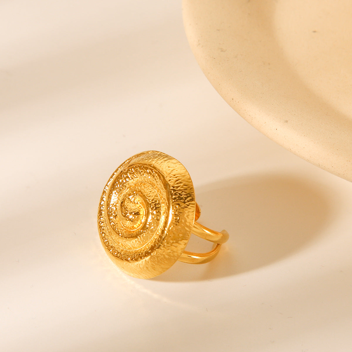 Ins Style 18K Gold Plated Hammered Spiral Open Ring Geometric Stainless Steel Jewelry for Women