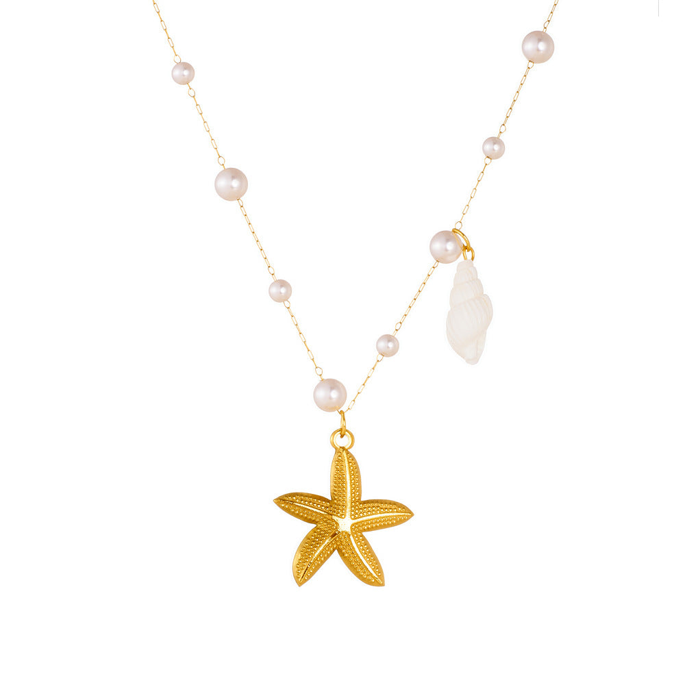 Minimalist Gold Plated Stainless Steel Star Shell Pendant Necklace for Women