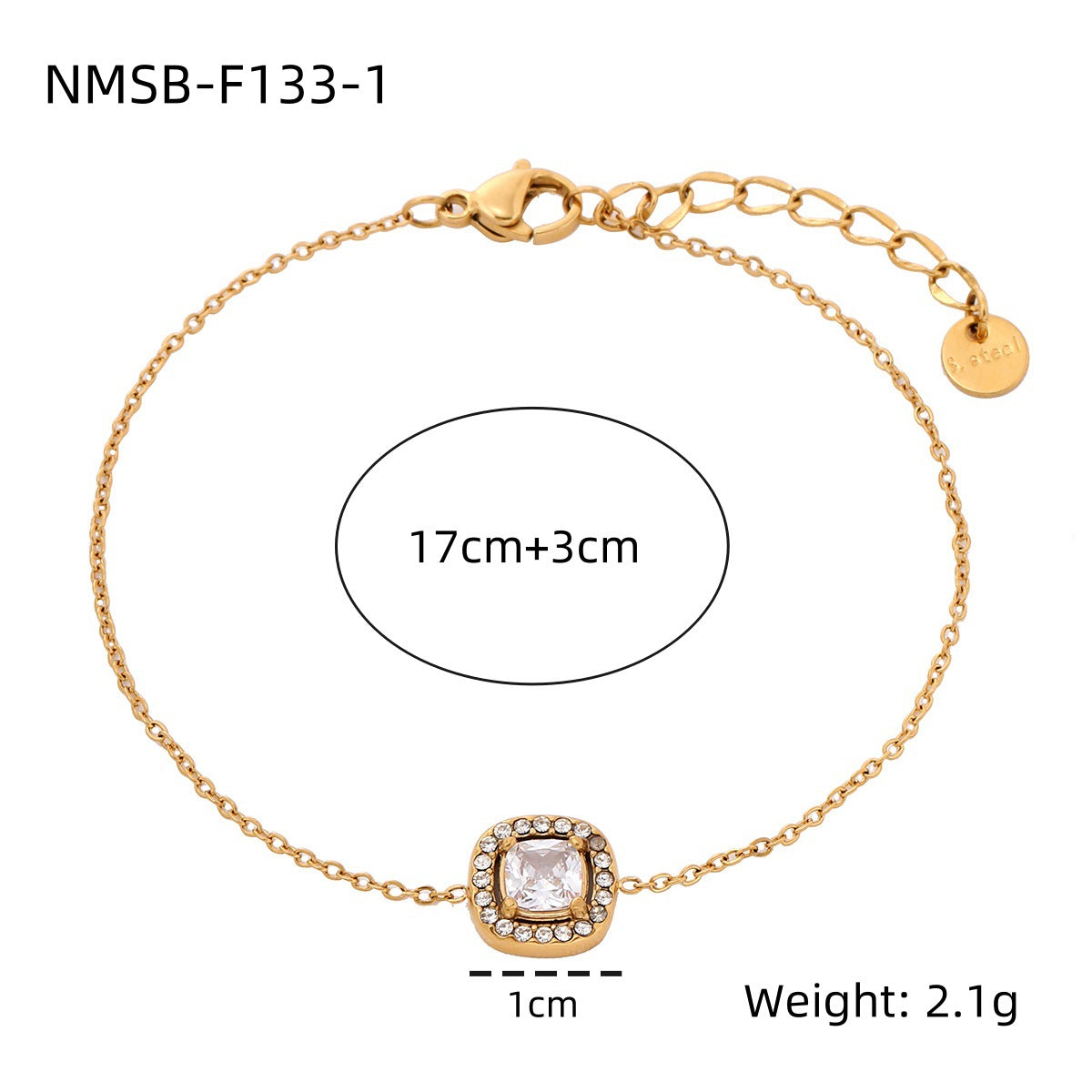 Fashion OL Geometric 18K Gold Plated Stainless Steel Bracelet for Women with Rhinestone