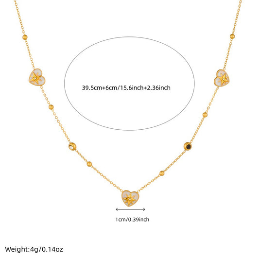 Vintage Elegant Two-Tone Eight-Pointed Star and Heart Rhinestone Inlay Stainless Steel Jewelry Set with Cable Chain