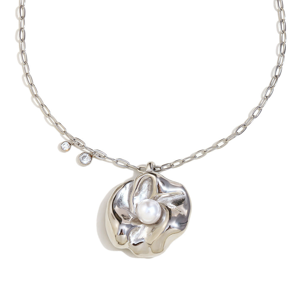 Vintage French-Style Square Cross Pendant Necklace in Stainless Steel with 18K Gold Plating and Rhinestone Accents