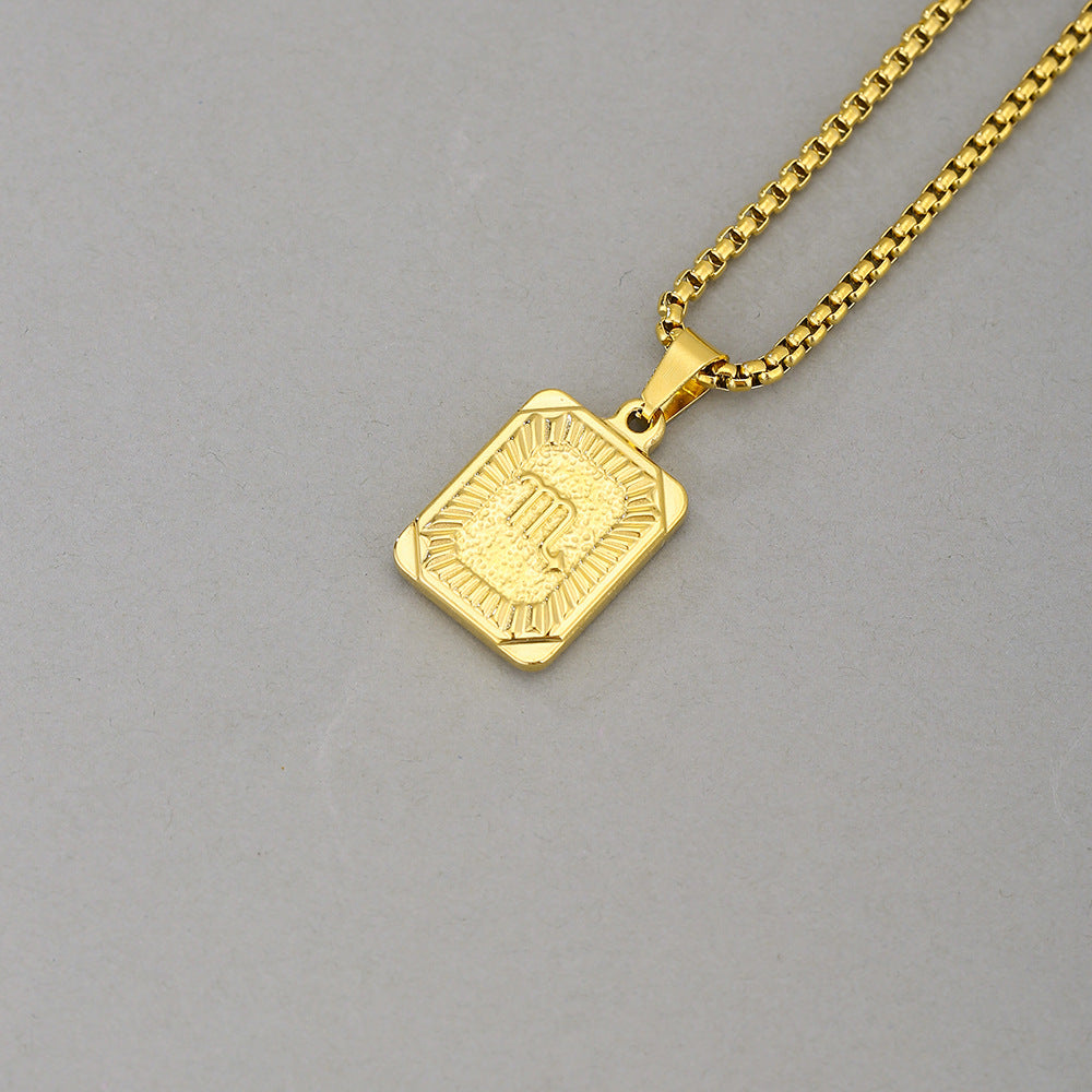 Collana con Pendente Zodiacale Geometrico Minimalista in Acciaio Inossidabile con Finitura Placcata per Uomo e Donna