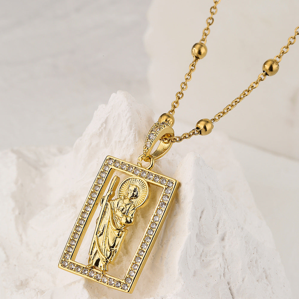 Collana con pendente geometrico da donna in rame placcato oro 18 carati e zirconia micro-pavé