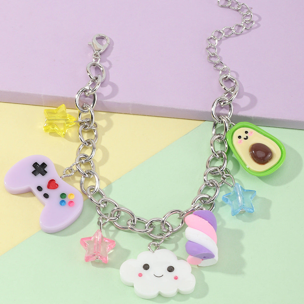 Braccialetto per bambini con unicorno arcobaleno in stile punk e ciondolo in resina di plastica per ragazze dai 3 ai 10+ anni