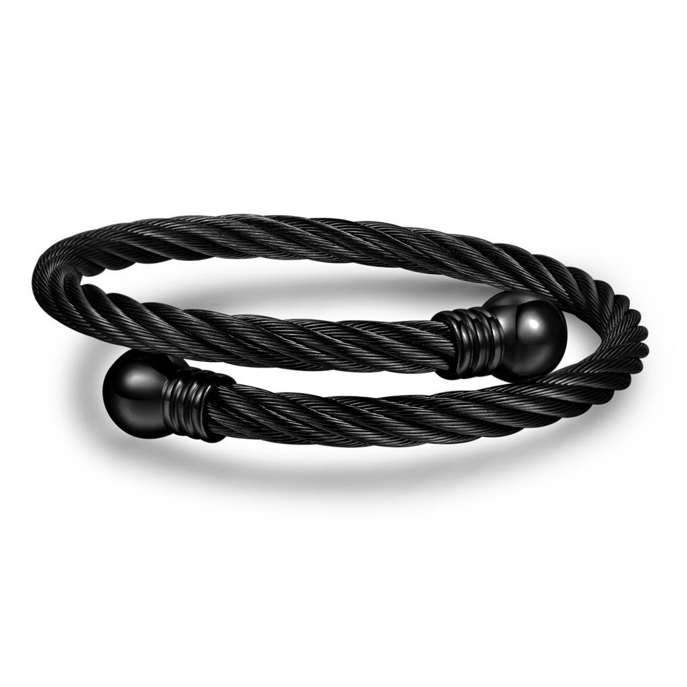 Streetwear Geometric Round Plated Titanium Steel Men's Open Cuff Bracelet