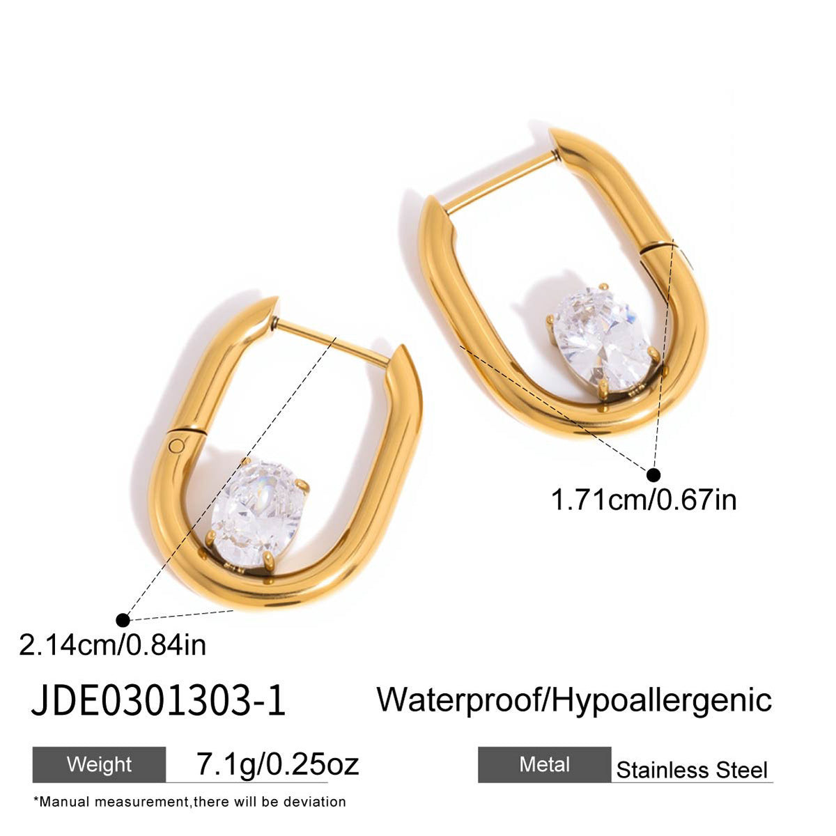 Minimalist Geometric Oval PVD Stainless Steel Hoop Earrings with Cubic Zirconia for Women