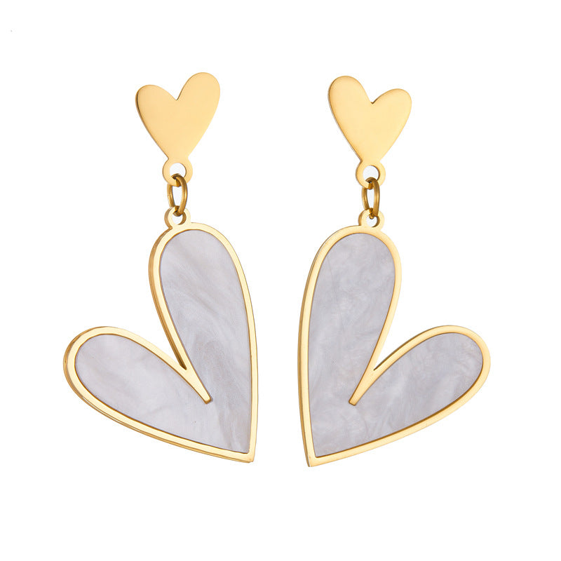 Vintage Minimalist Plated Stainless Steel Heart Pendant Earrings