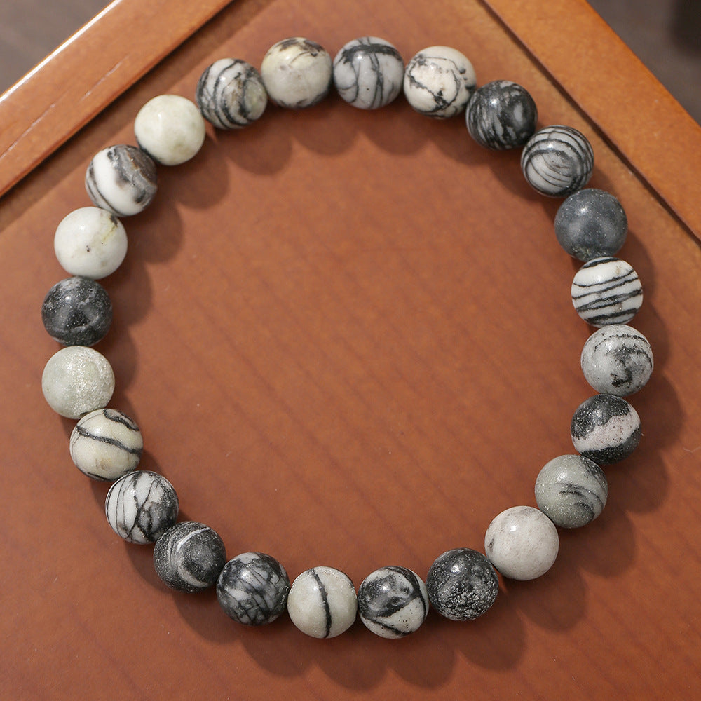 Vintage Bohemian Round Geometric Volcanic Stone Tiger Eye Rose Quartz Black Agate Amethyst Beaded Bracelet Unisex