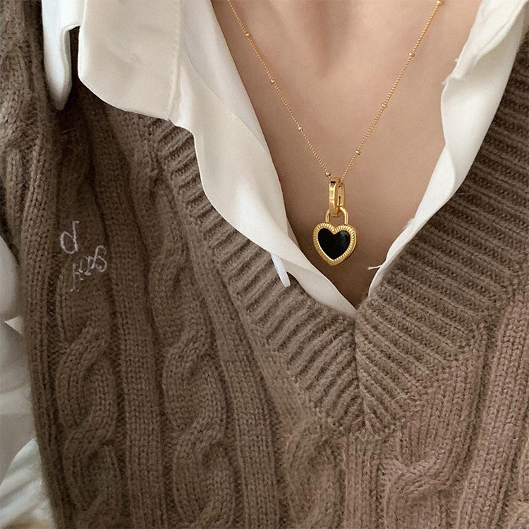 Collana Pendente a Cuore Minimalista in Acciaio al Titanio Placcato Oro da Donna