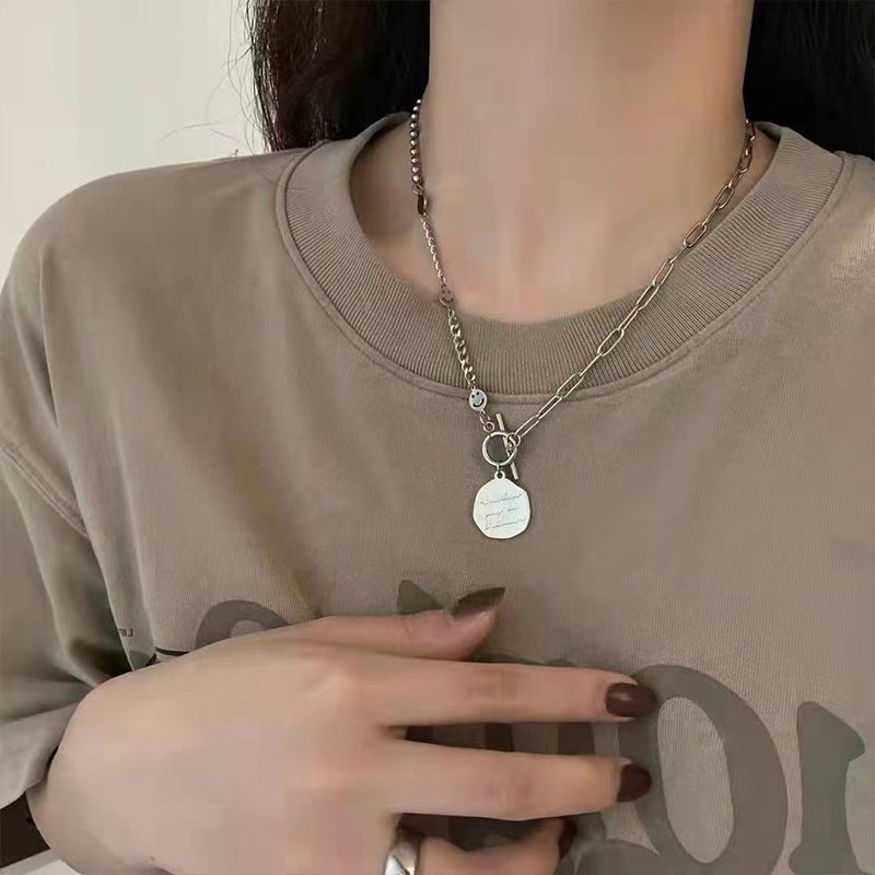 Minimalist Geometric Smiley Face Pendant Necklace for Women Stainless Steel Locket Chain with Plated Finish