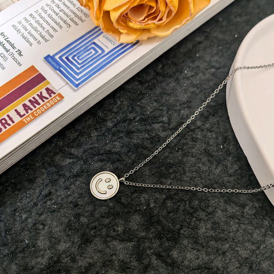 Minimalist Round Smile Face Titanium Steel Necklace for Women