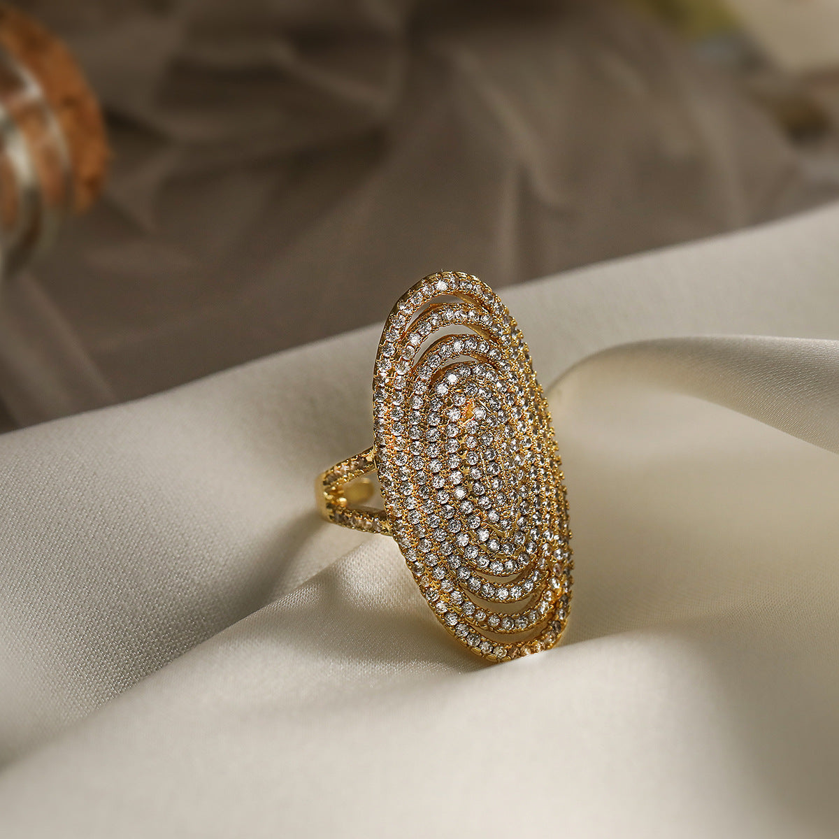 Minimalist Geometric Open Ring for Women Made of Brass with 18K Gold Plating and Micro-Paved Zircon