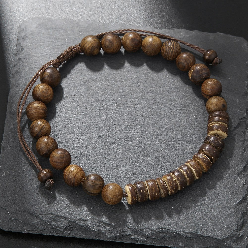 Minimalist Geometric Wood and Turquoise Beaded Bracelet for Men and Women