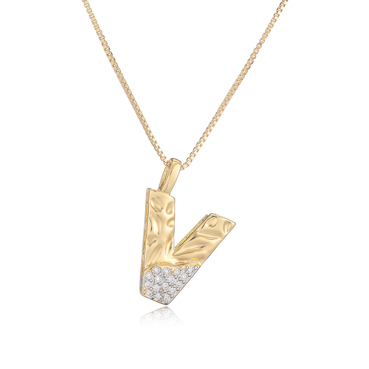 Minimalist Two-Tone Plated Cubic Zirconia Letter Pendant Necklace for Women with Box Chain