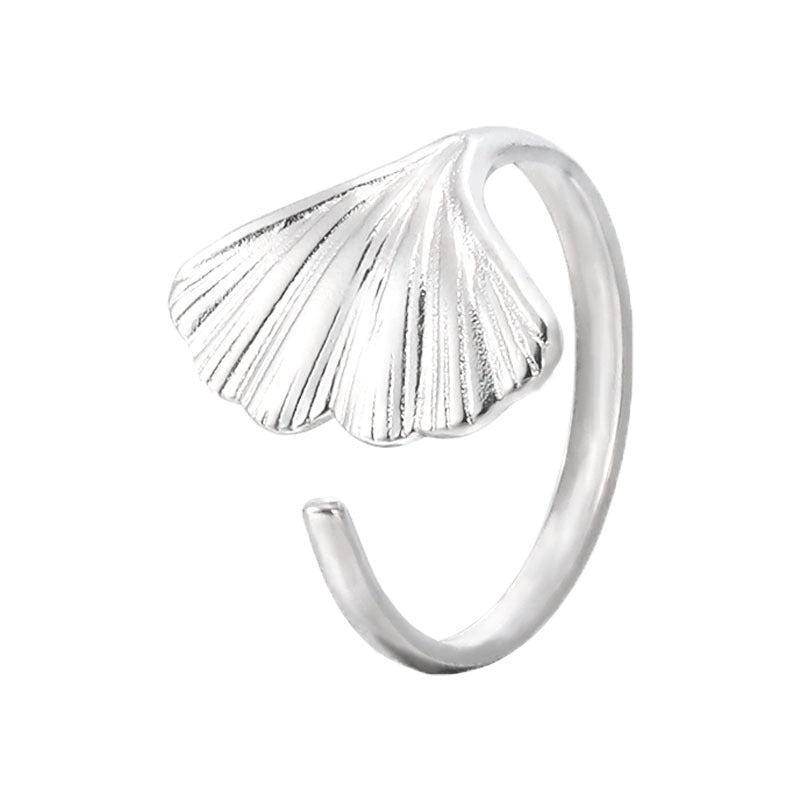 Anello minimalist in acciaio inossidabile regolabile a forma di foglia per donna con finitura placcata