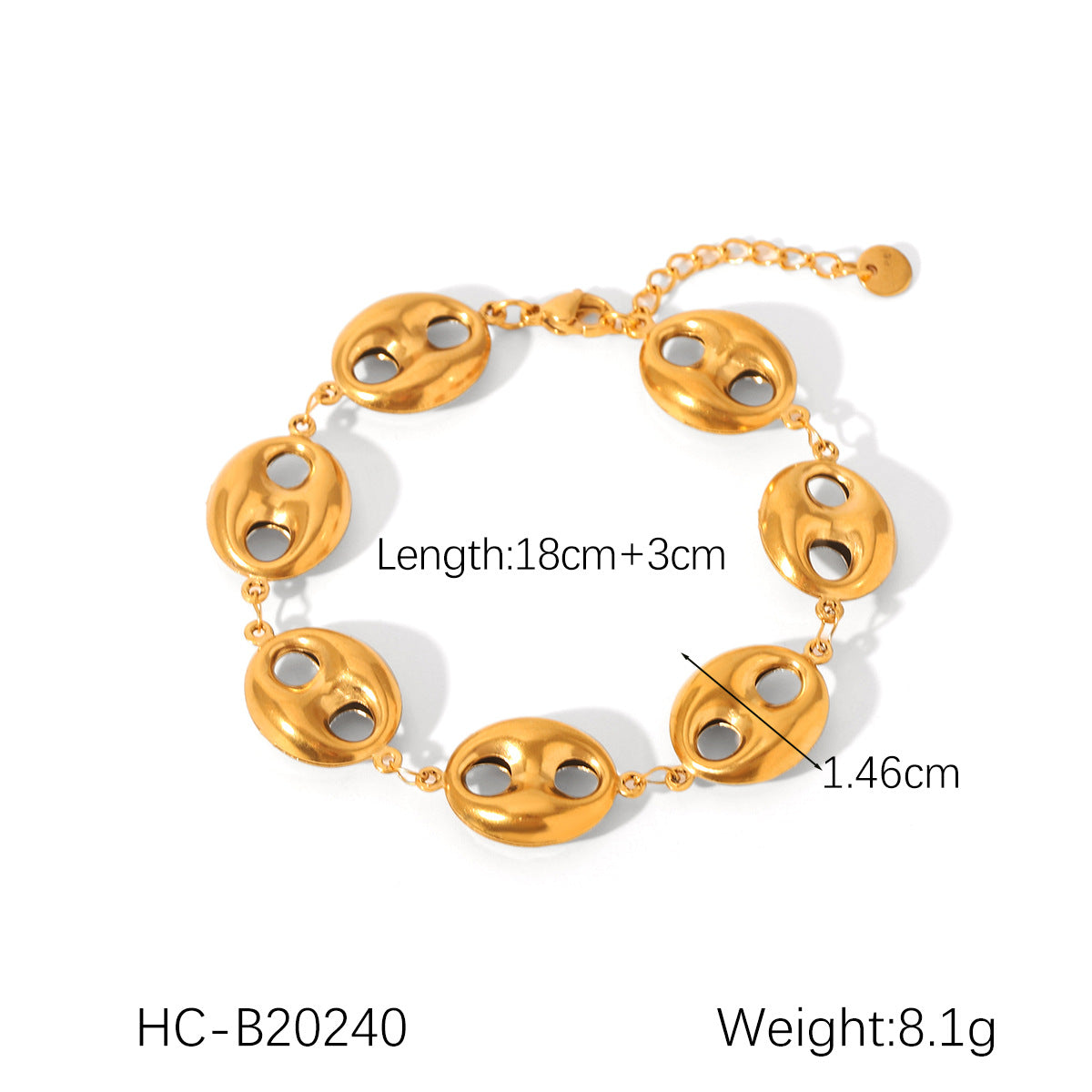18K Gold Plated Stainless Steel Bracelet with Butterfly Shell Water Drop Flower Geometric Cube Pig Nose Clasp