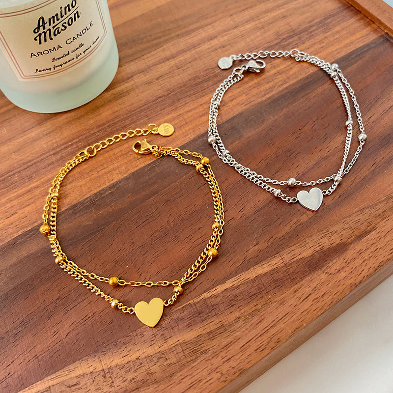 Minimalist Heart Titanium Steel Plated Ball Chain Bracelet