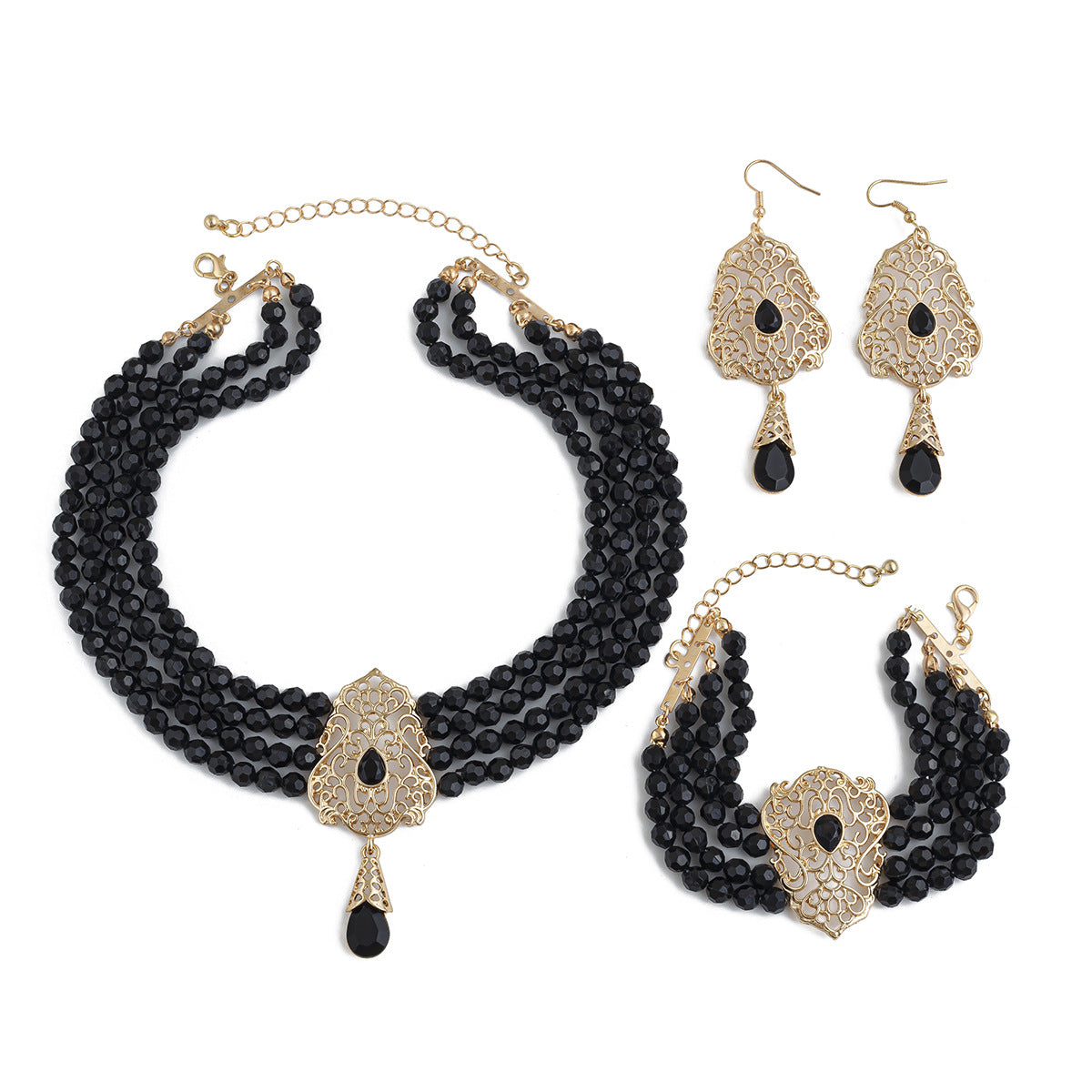 Vintage French-Style Floral and Teardrop-Shaped Alloy Choker Necklace with Crystal Accents and Tassel Details for Women