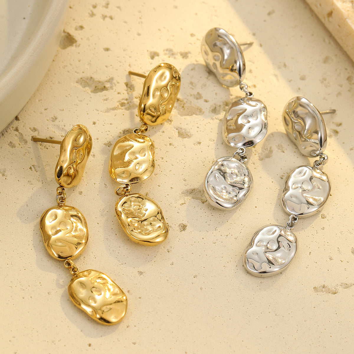 Pendientes de Acero Inoxidable Geométricos con Acabado Galvanizado para Mujer, Pendientes Llamativos de Moda para la Oficina