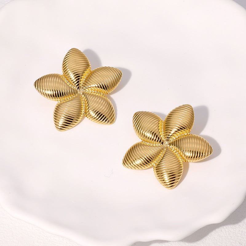 Orecchini da donna vintage geometrici a fiori in acciaio inossidabile con placcatura