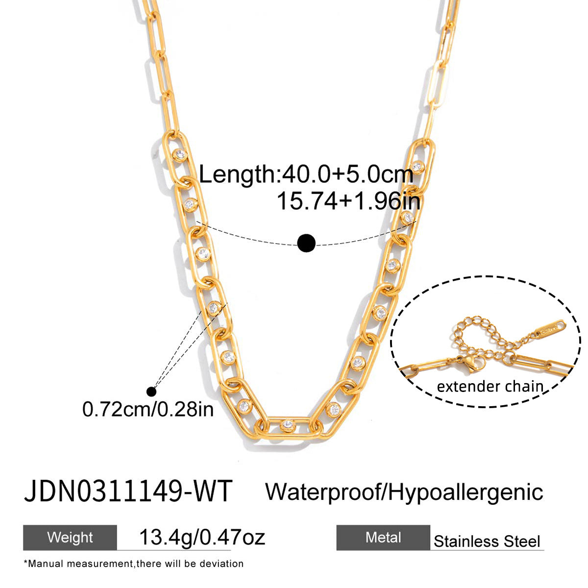 Minimalist Green Rhinestone Geometric Round Stainless Steel PVD Necklace for Women